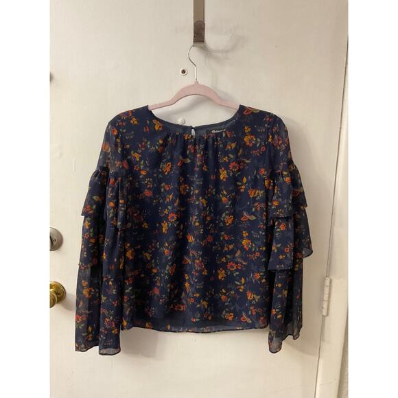 Madewell Tops - Madewell Ruffle Sleeve Climbing Vine Multicolor Floral Blouse M Boho Cottagecore